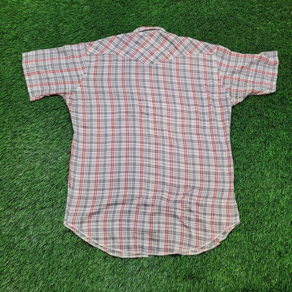 Vintage 70s Wrangler Plaid Western Pearl Snap Shirt XL 17.5  USA Dacron - Picture 4 of 11